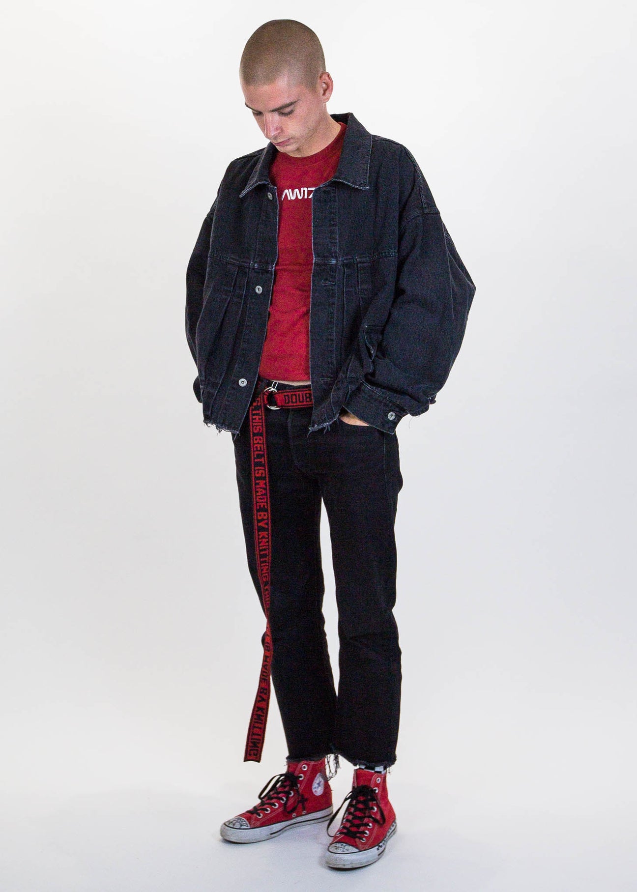 Oversized red denim jacket top