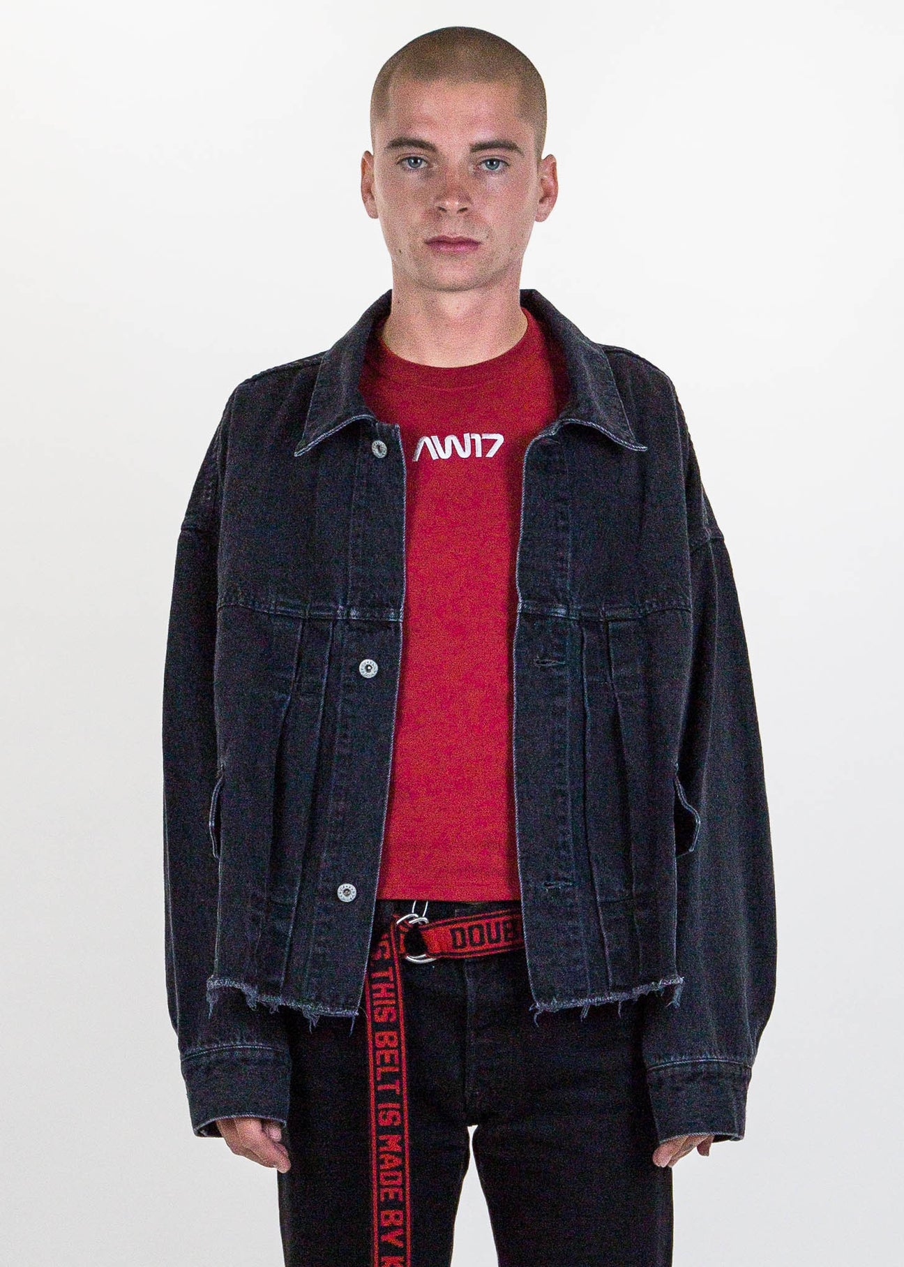 Black cut off denim jacket discount