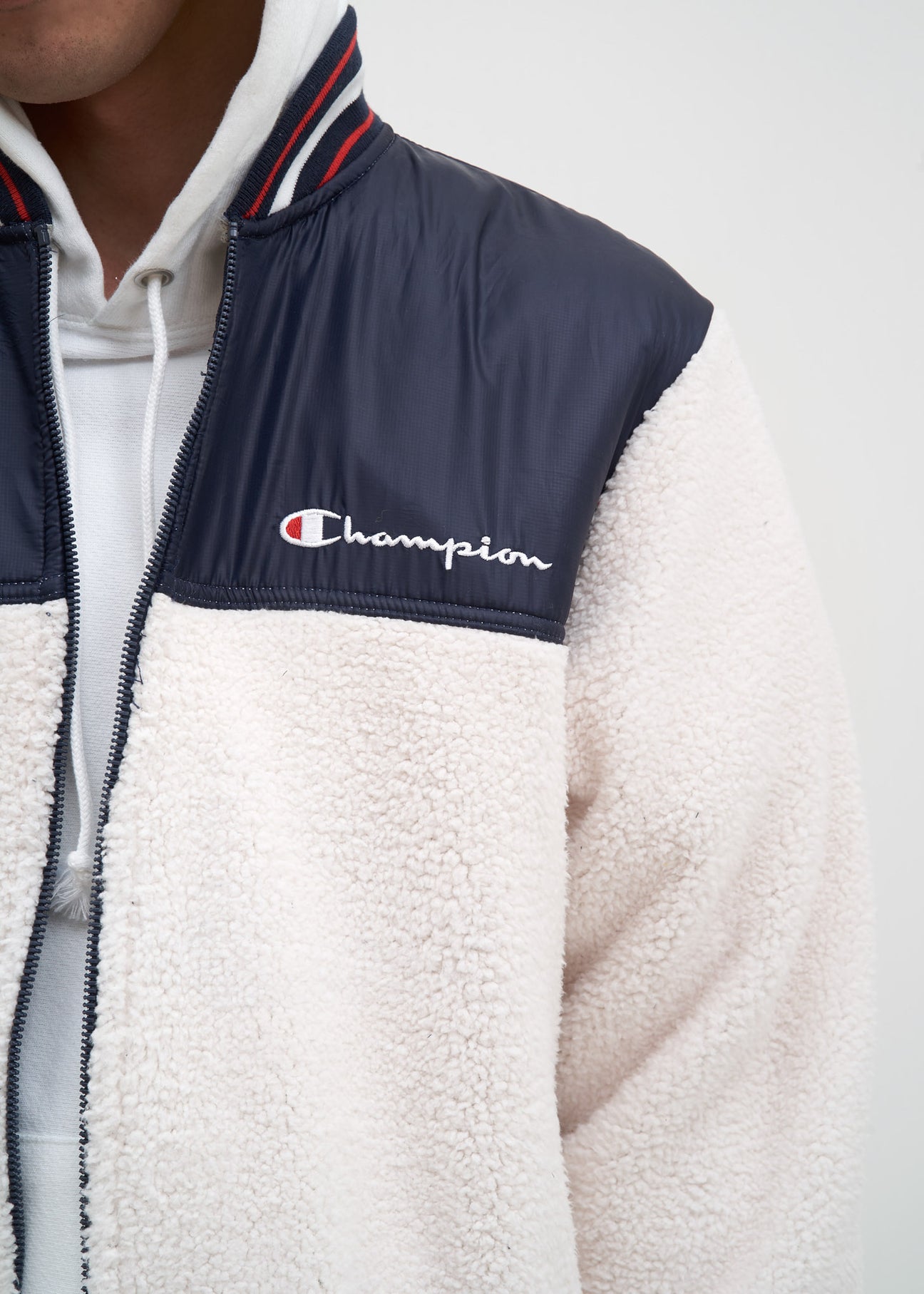 Cream and Navy Sherpa Baseball Jacket 017 Shop