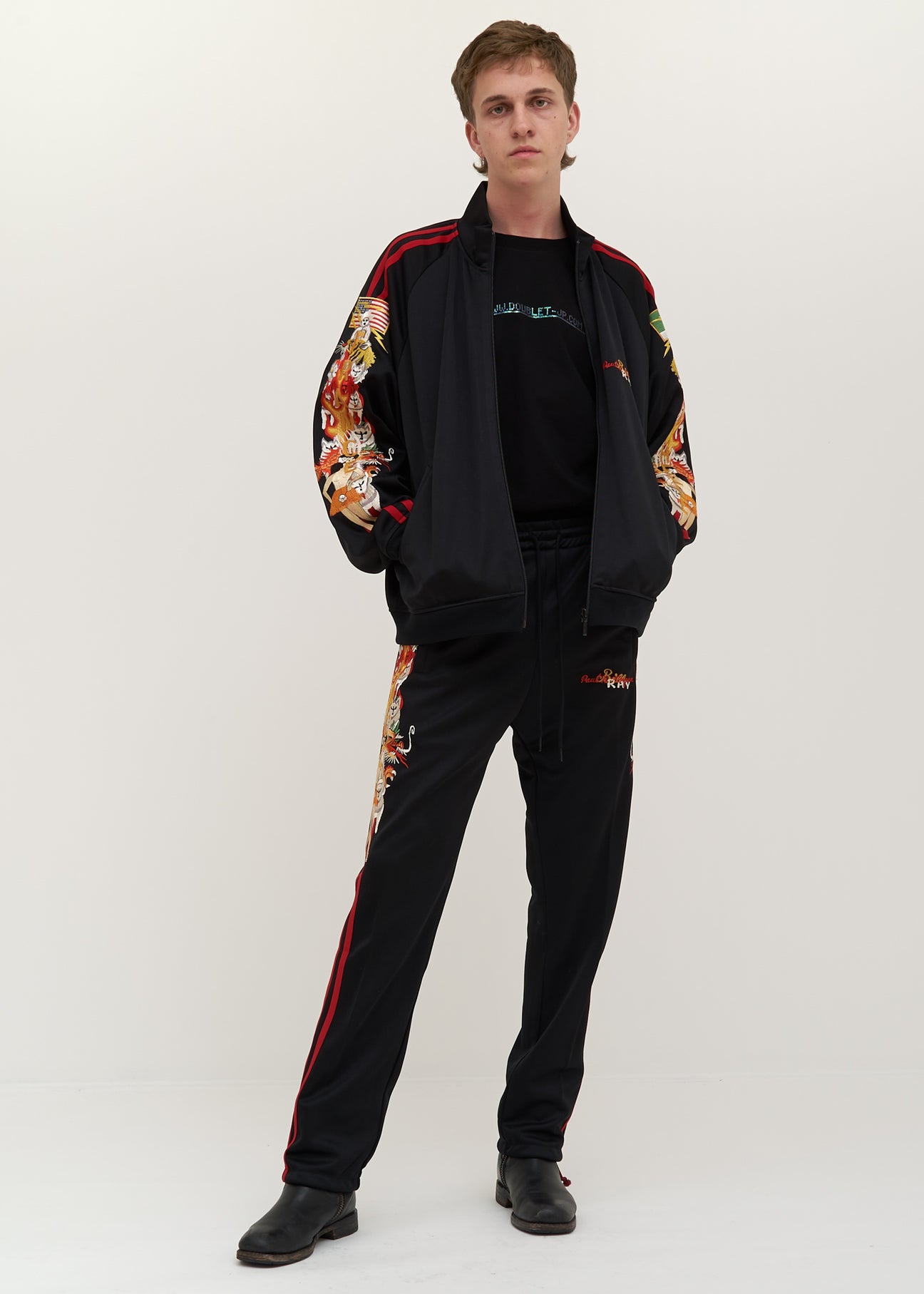 Black Chaos Embroidery Track Pants – 017 Shop