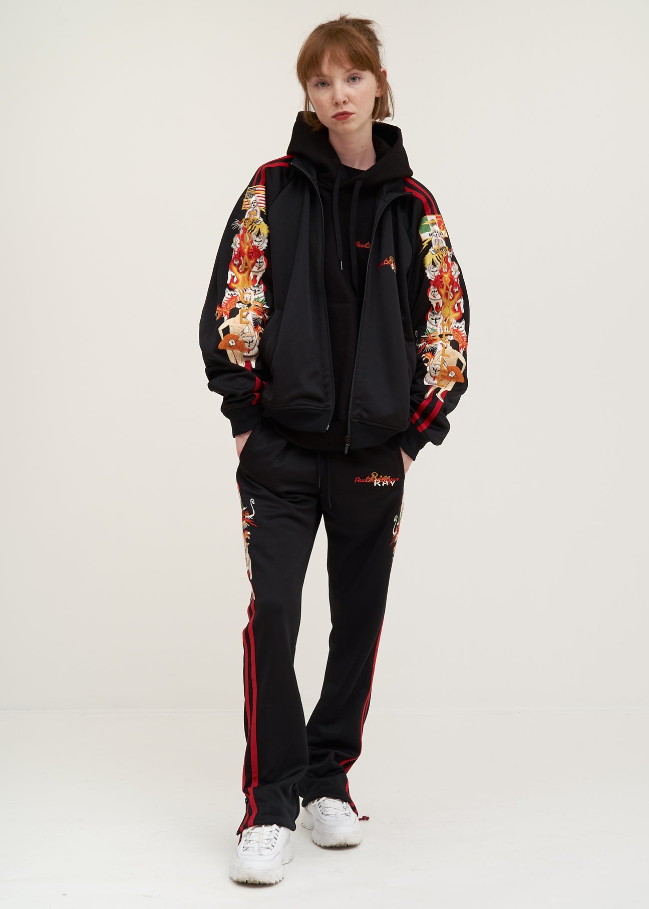 Black Chaos Embroidery Track Pants – 017 Shop