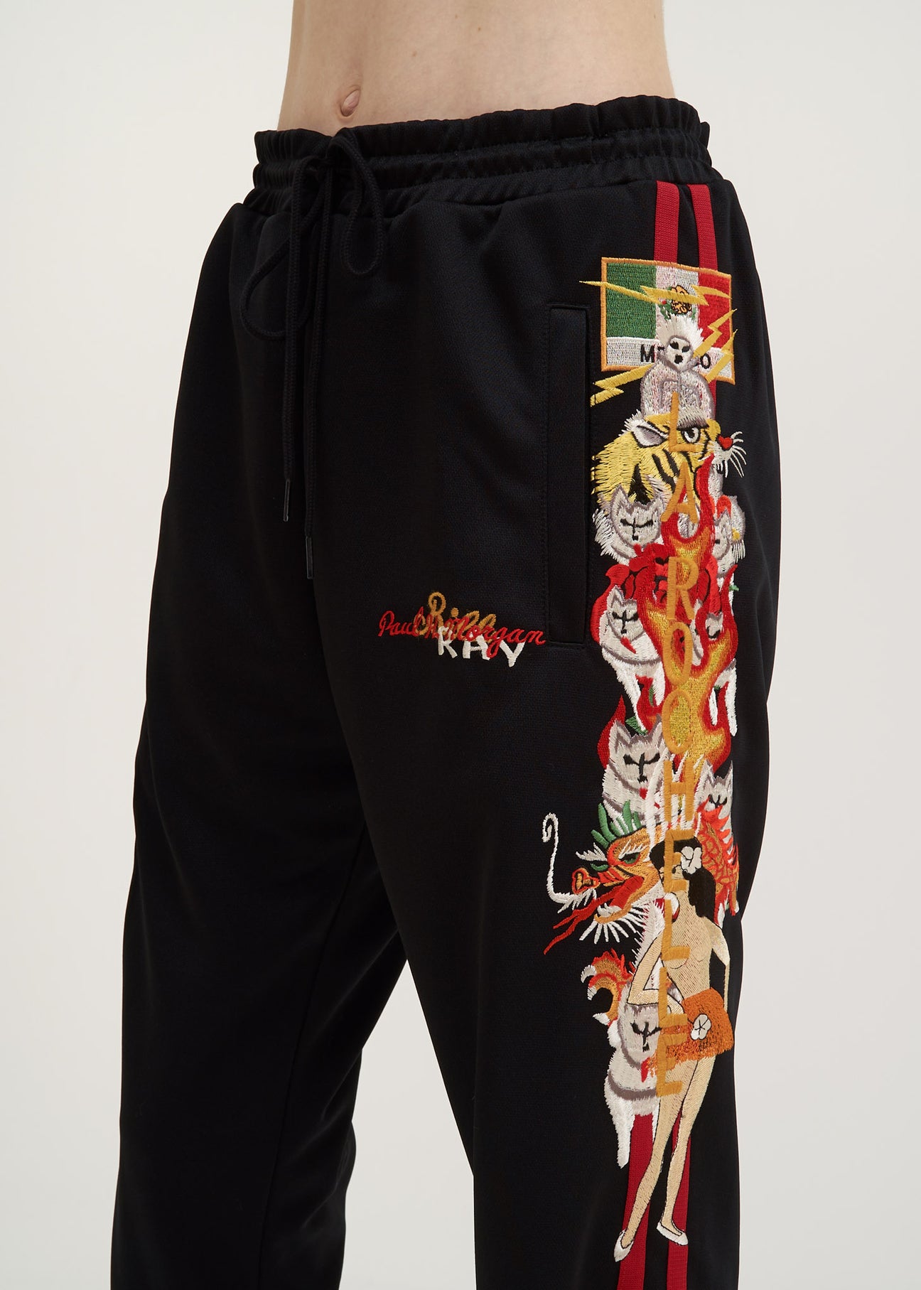 Black Chaos Embroidery Track Pants – 017 Shop