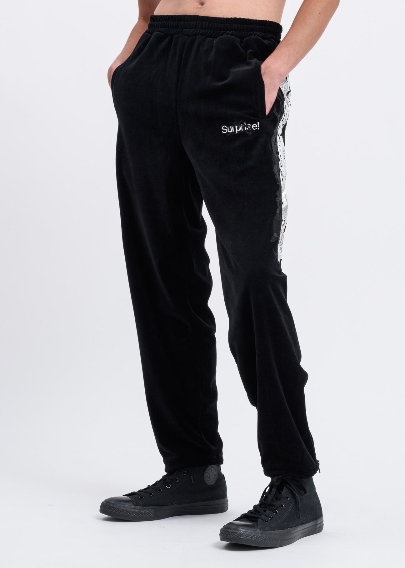 Black Lined Chaos Embroidery Track Pants – 017 Shop