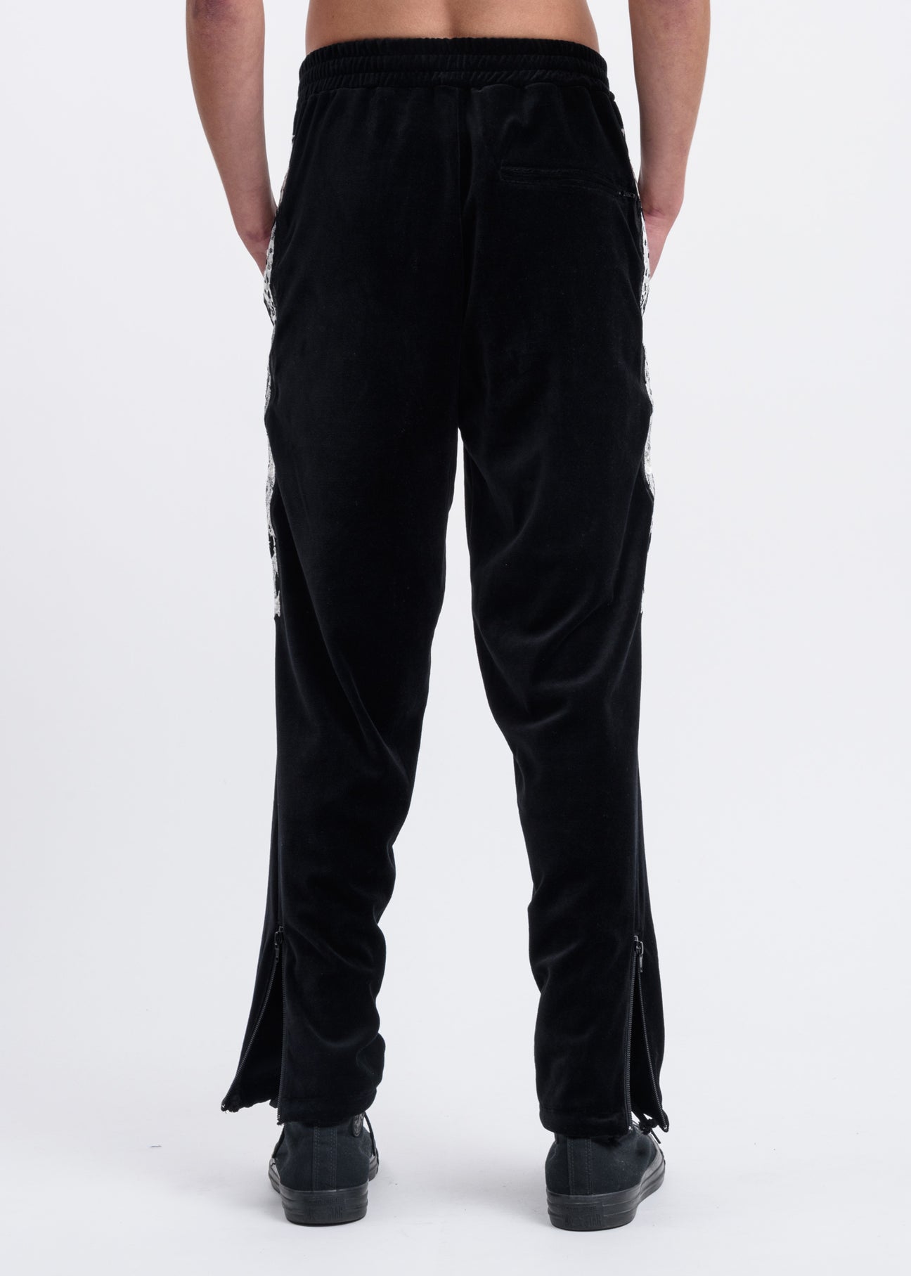 Black Lined Chaos Embroidery Track Pants – 017 Shop