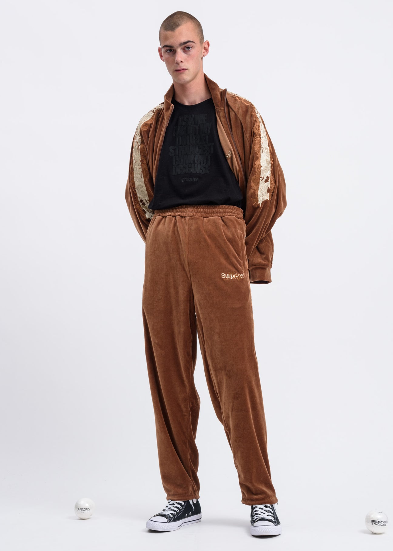 Camel Lined Chaos Embroidery Track Pants – 017 Shop