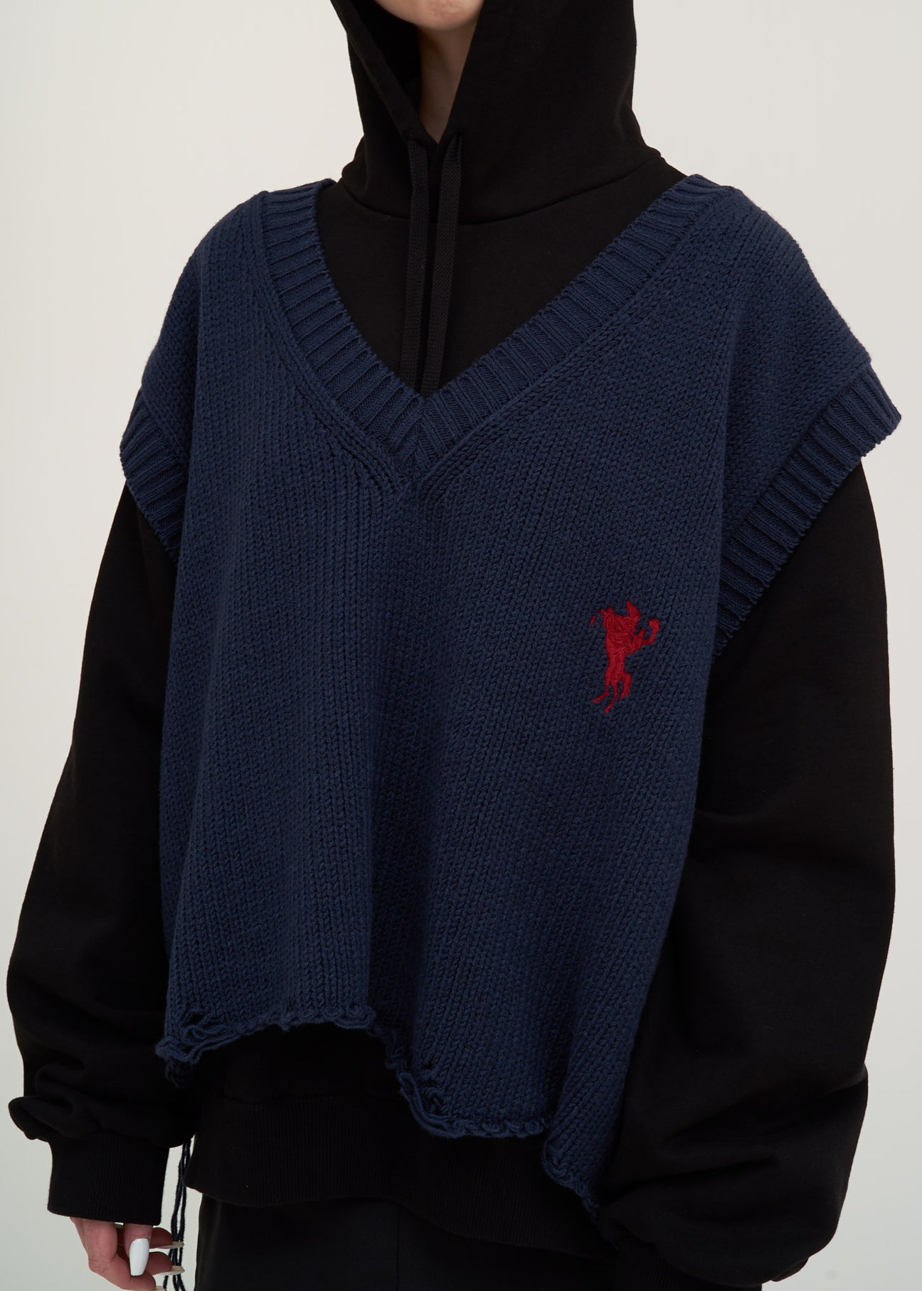 Navy Oversized Broken Vest – 017 Shop