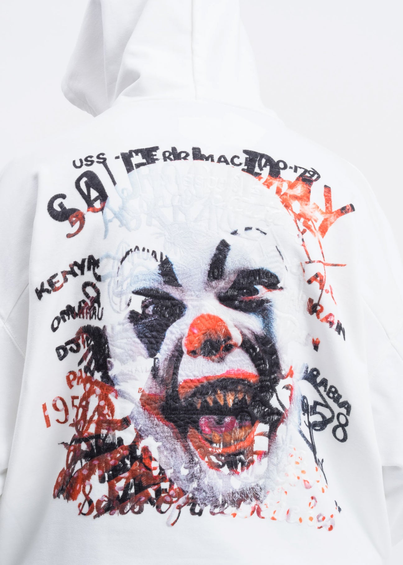 White “Horror” Embroidery Hoodie – 017 Shop