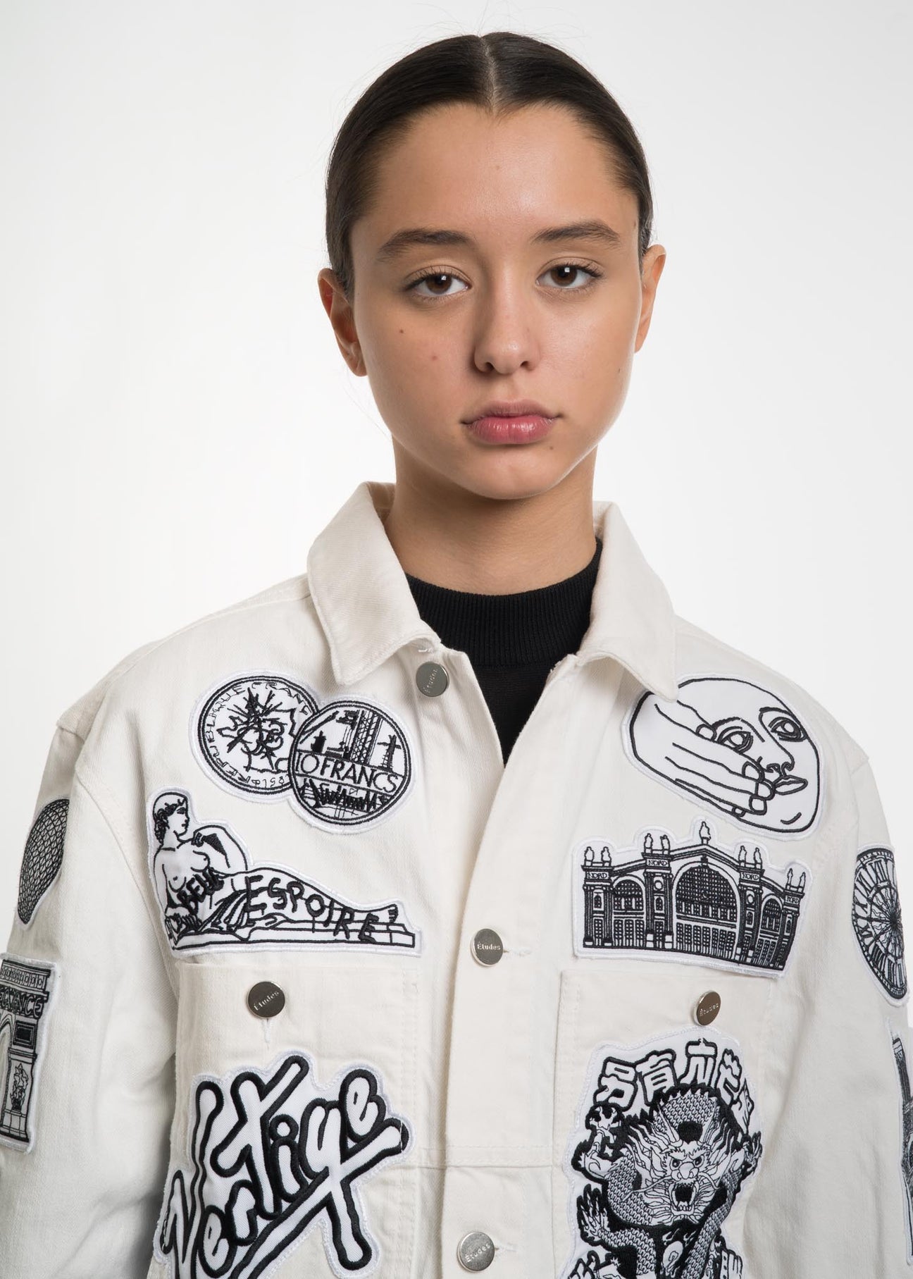 White denim jacket with patches top