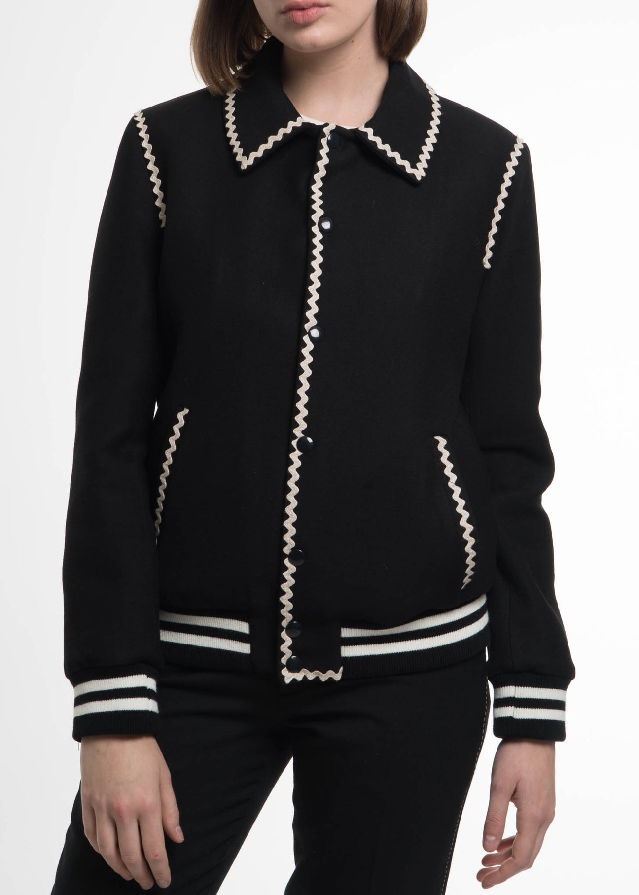 GARCONS INFIDELES Wool Bomber Jacket Black⁄Ivory Size M 