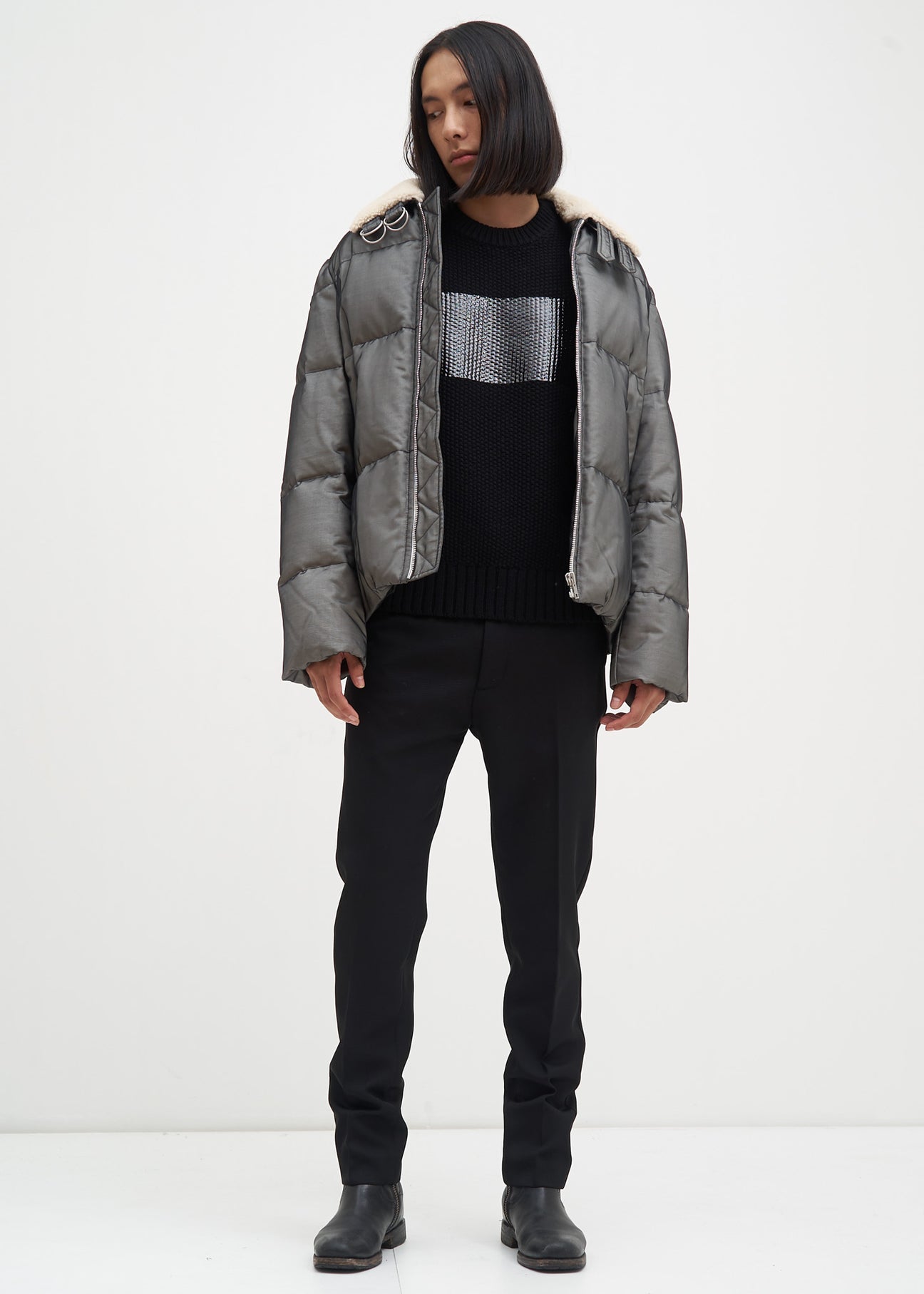 Black Band Zip Silk Puffer 017 Shop