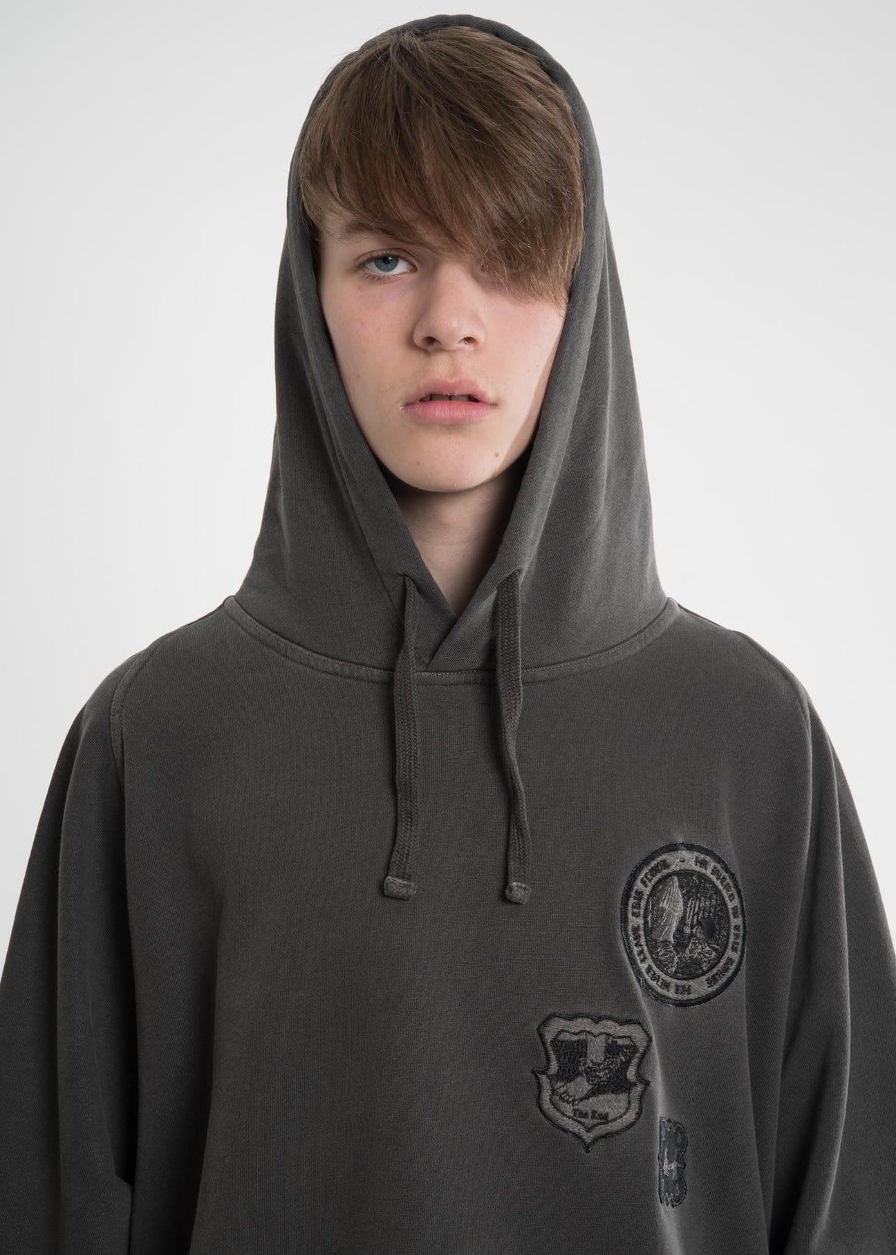 Grey embroidered hoodie clearance