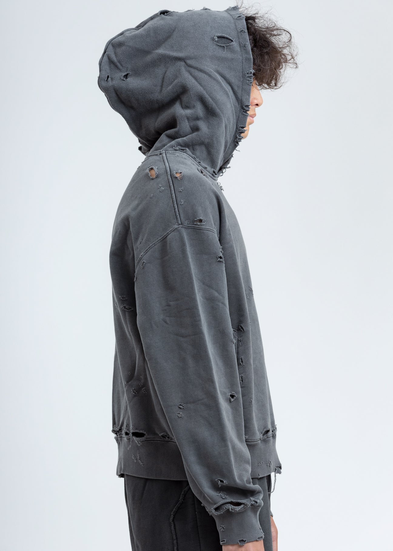 Grey Agitator Distressed Hoodie – 017 Shop