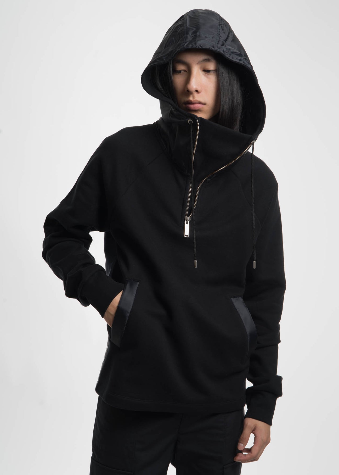 Black Shepp High Collar Hoodie w Nylon