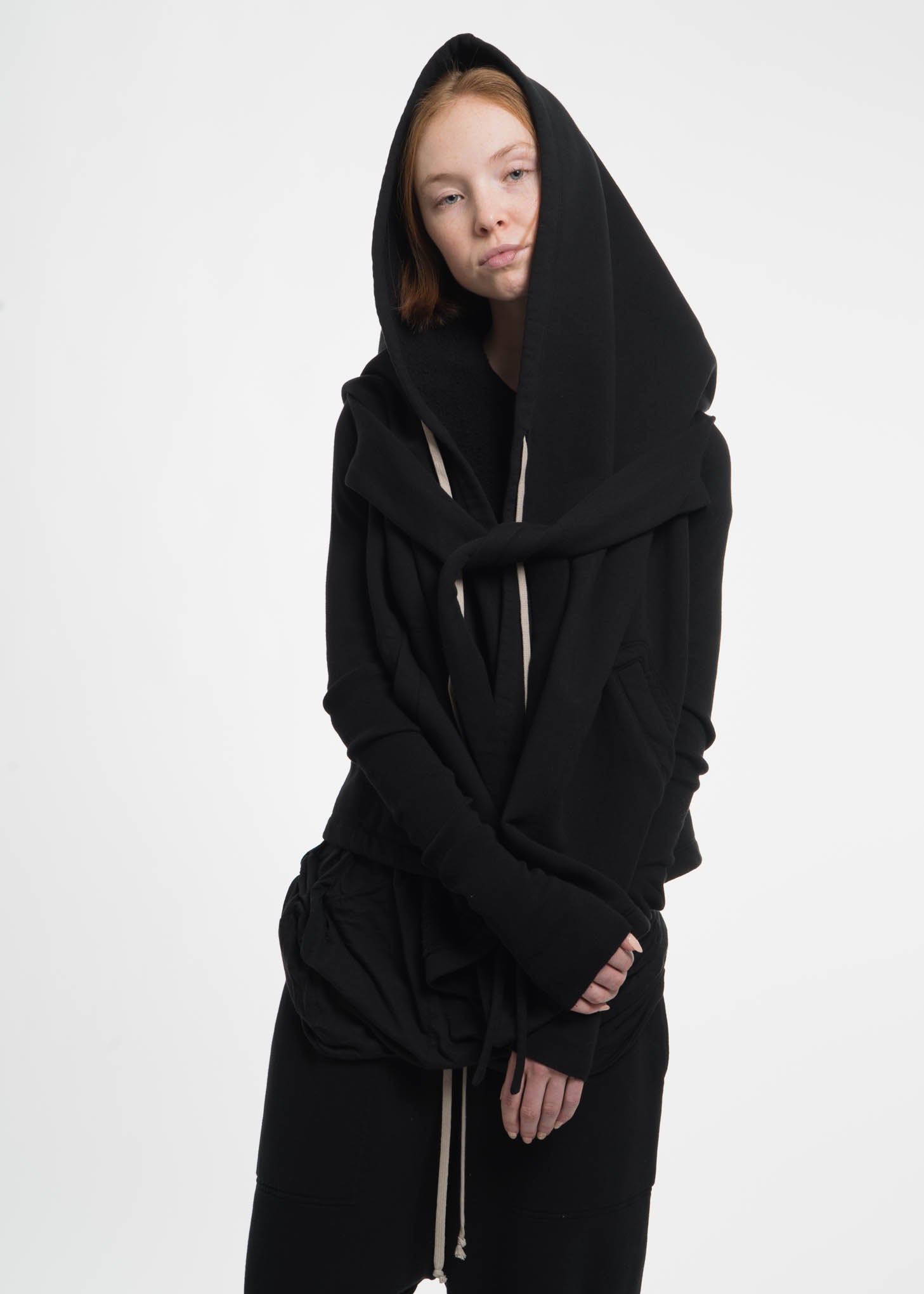 Black Cropped Hooded Wrap Sweatshirt – 017 Shop